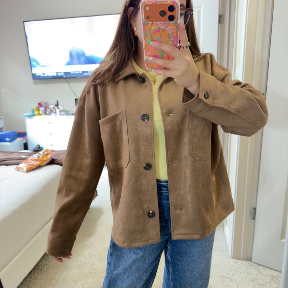 Sincerely Jules Brown Suede Button-Front Jacket
